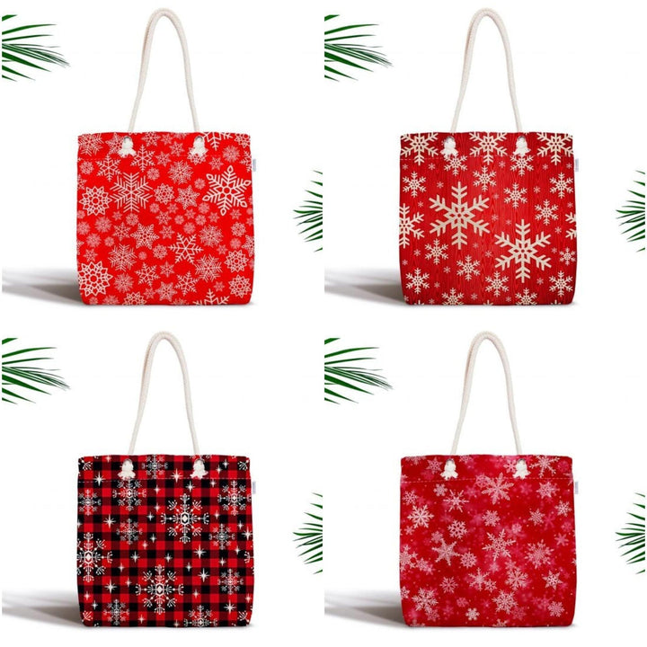 Snowflake Shoulder Bag|Red White Fabric Bag|Geometric Tote Bag|Winter Trend Hand Bag|Snowflake Weekender Bag|Gift for Her|Everyday Use Bag