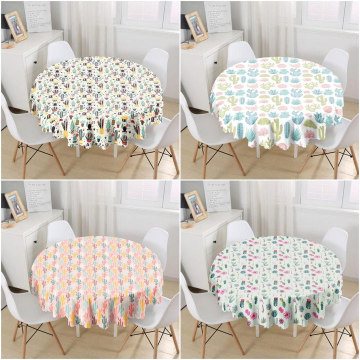 Cactus Tablecloth|Round Colorful Succulent Table Linen|Farmhouse Kitchen Decor|Decorative Cactus Table Top|Circle Cactus Print Tablecloth