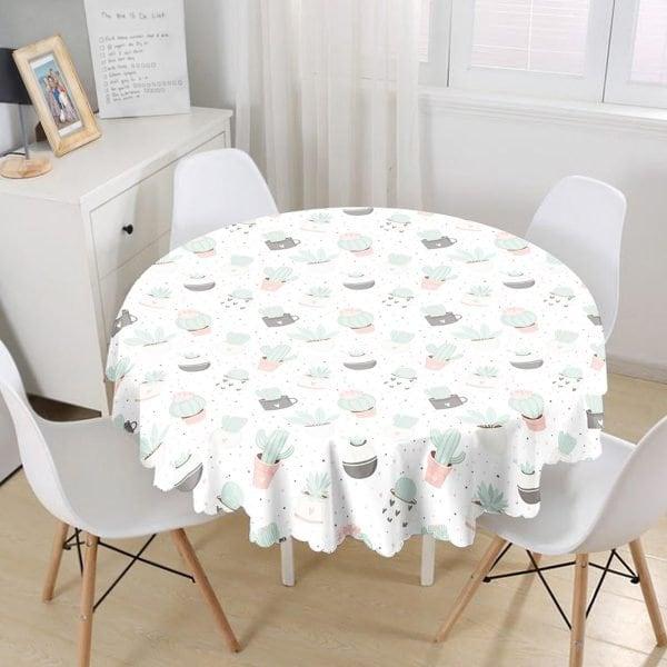 Cactus Tablecloth|Round Pale Colors Succulent Table Linen|Farmhouse Style Kitchen Decor|Decorative Circle Cactus Table Top|Cactus Home Decor