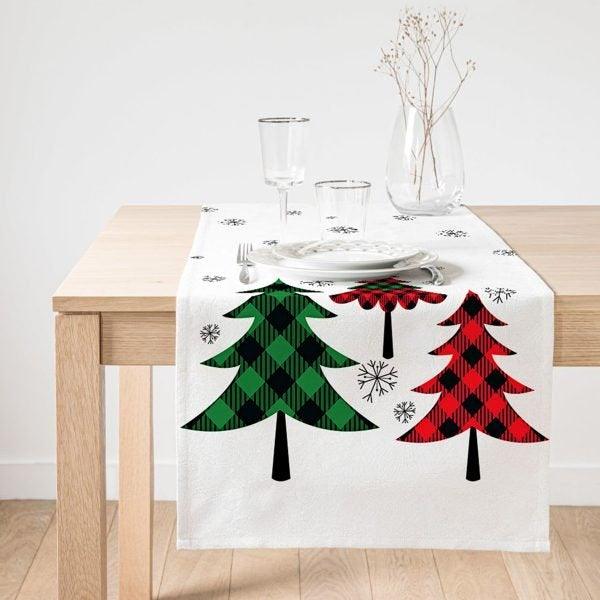 Christmas Table Runner|High Quality Xmas Tree Table Runner|Pine Tree Home Decor|Farmhouse Style Table Decor|Checkered Xmas Tree Tablecloth