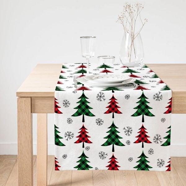 Christmas Table Runner|High Quality Xmas Tree Table Runner|Pine Tree Home Decor|Farmhouse Style Table Decor|Checkered Xmas Tree Tablecloth