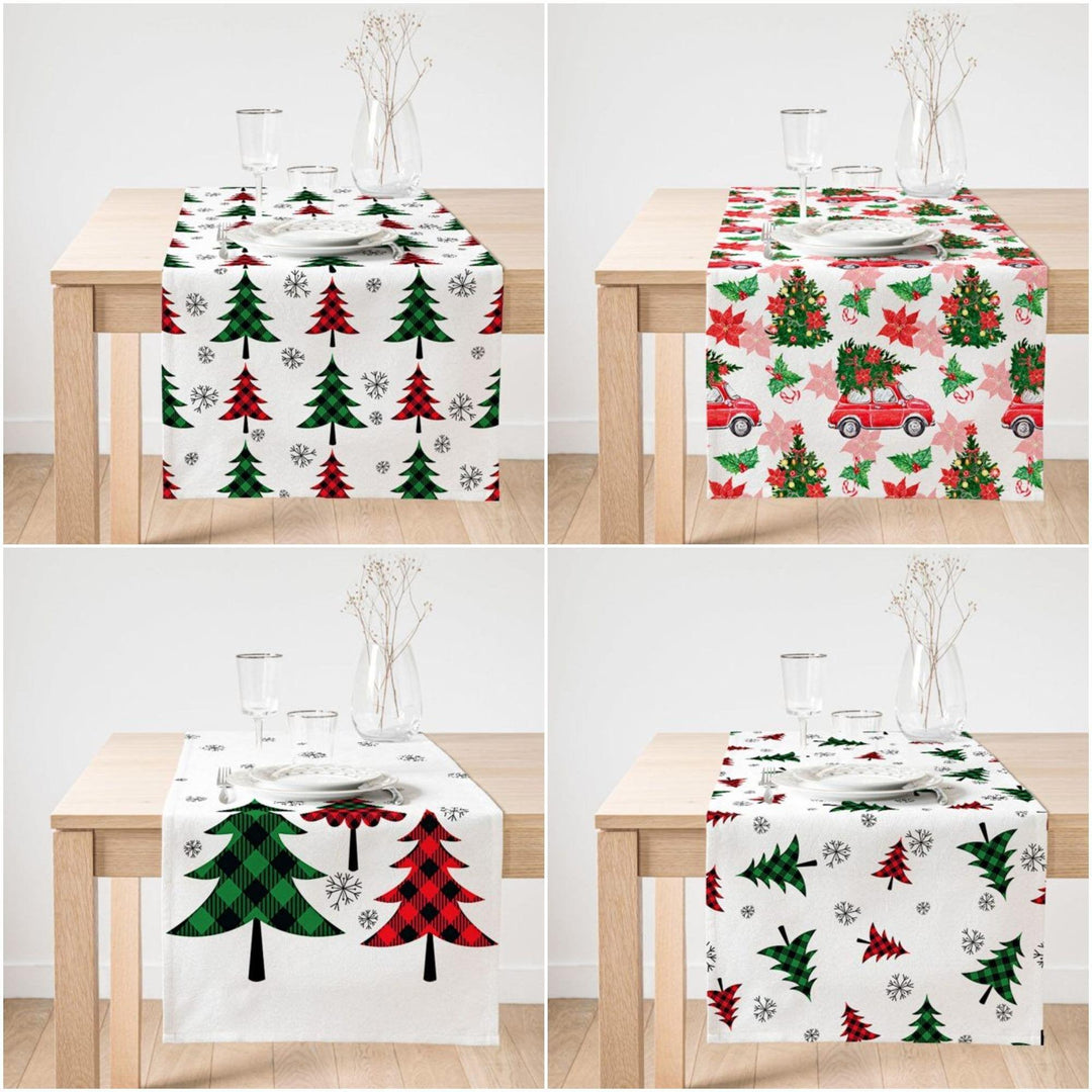 Christmas Table Runner|High Quality Xmas Tree Table Runner|Pine Tree Home Decor|Farmhouse Style Table Decor|Checkered Xmas Tree Tablecloth