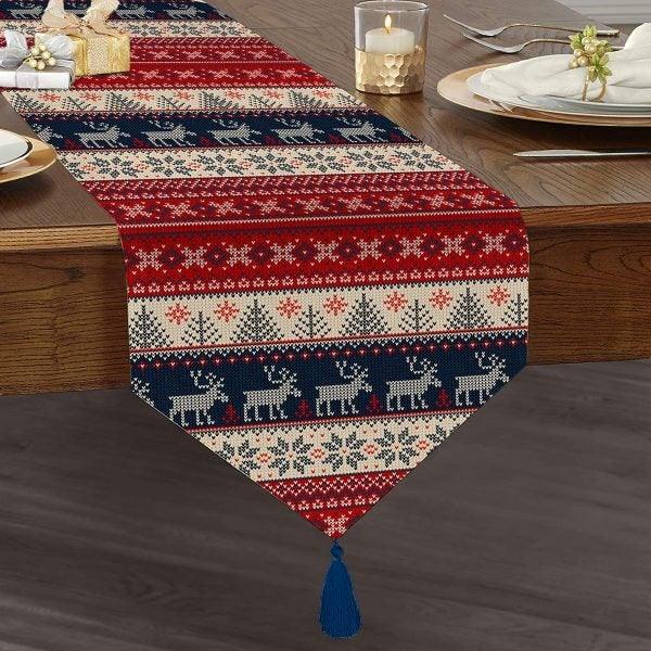 Christmas Table Runner|High Quality Triangle Chenille Table Runner|Merry Christmas Tabletop|Xmas Deer Print Table Runner|Winter Trend Runner