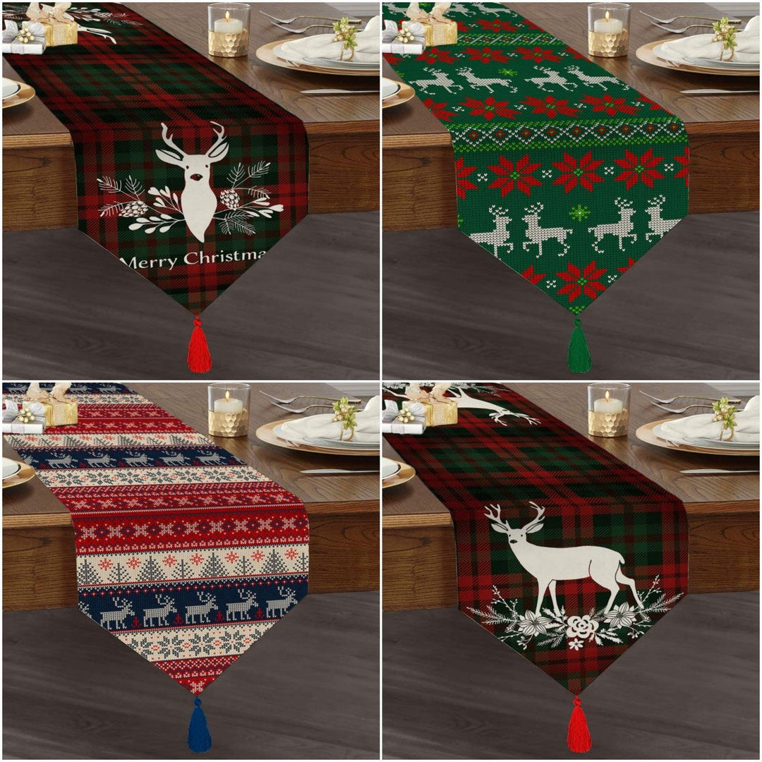 Christmas Table Runner|High Quality Triangle Chenille Table Runner|Merry Christmas Tabletop|Xmas Deer Print Table Runner|Winter Trend Runner