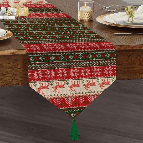 Christmas Table Runner|High Quality Triangle Chenille Table Runner|Merry Christmas Tabletop|Xmas Deer Print Table Runner|Winter Trend Runner