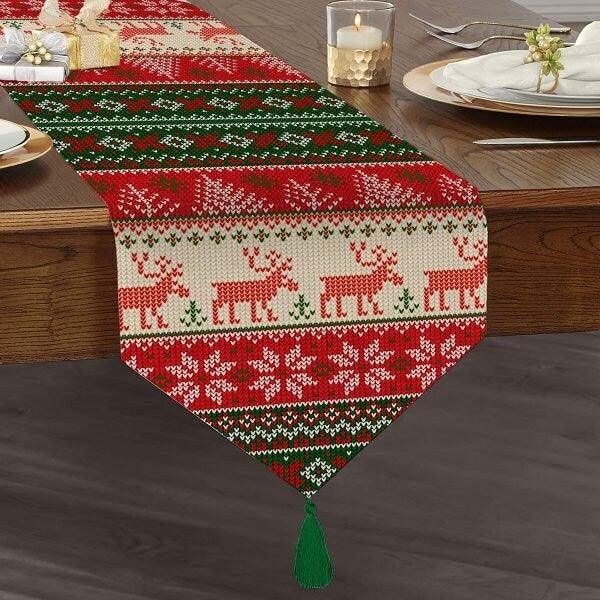 Christmas Table Runner|High Quality Triangle Chenille Table Runner|Merry Christmas Tabletop|Xmas Deer Print Table Runner|Winter Trend Runner