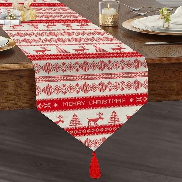 Christmas Table Runner|High Quality Triangle Chenille Table Runner|Merry Christmas Tabletop|Xmas Deer Print Table Runner|Winter Trend Runner