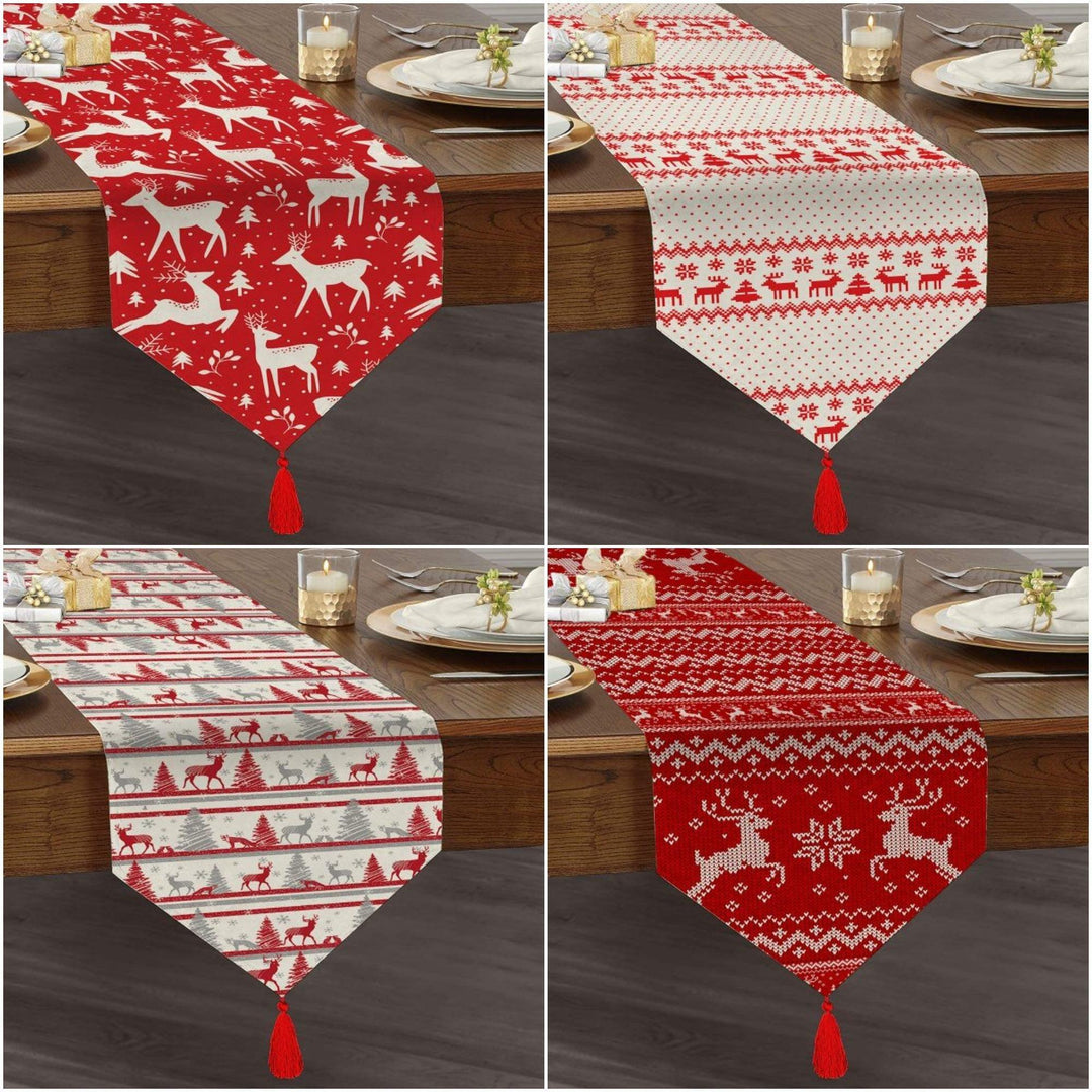 Christmas Table Runner|High Quality Triangle Chenille Table Runner|Red White Christmas Decor|Xmas Deer Table Runner|Winter Trend Table Top