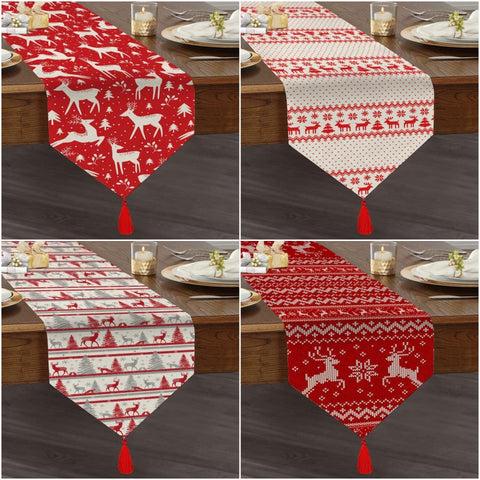 Christmas Table Runner|High Quality Triangle Chenille Table Runner|Red White Christmas Decor|Xmas Deer Table Runner|Winter Trend Table Top