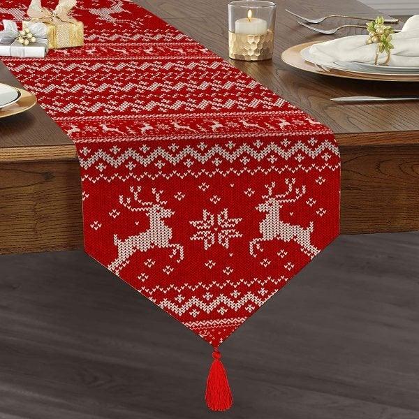 Christmas Table Runner|High Quality Triangle Chenille Table Runner|Red White Christmas Decor|Xmas Deer Table Runner|Winter Trend Table Top