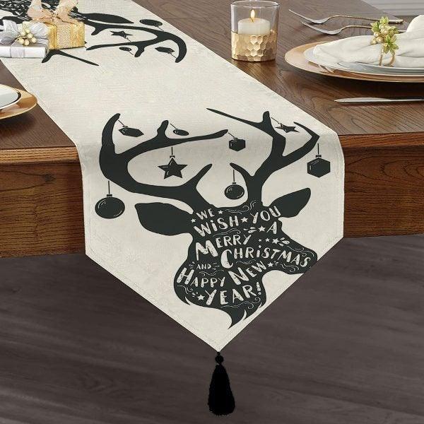 Christmas Table Runner|High Quality Triangle Chenille Table Runner|Merry Christmas Tabletop|Xmas Deer Print Table Runner|Winter Trend Runner