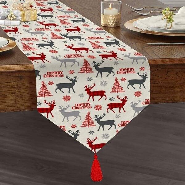 Christmas Table Runner|High Quality Triangle Chenille Table Runner|Merry Christmas Tabletop|Xmas Themed Table Runner|Winter Trend Runner