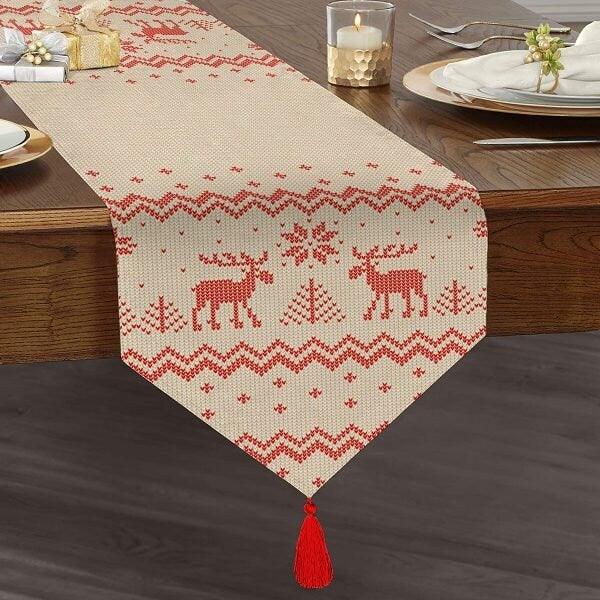 Christmas Table Runner|High Quality Triangle Chenille Table Runner|Merry Christmas Tabletop|Xmas Deer Print Table Runner|Winter Trend Runner