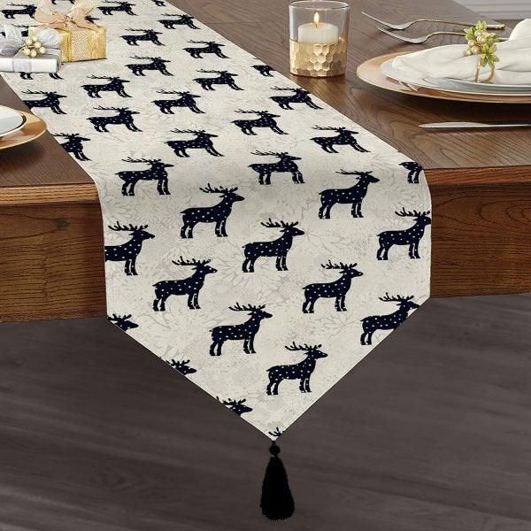 Christmas Table Runner|High Quality Triangle Chenille Table Runner|Merry Christmas Tabletop|Xmas Deer Print Table Runner|Winter Trend Runner