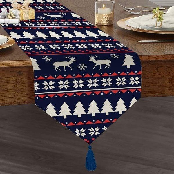 Christmas Table Runner|High Quality Triangle Chenille Table Runner|Merry Christmas Tabletop|Xmas Deer Print Table Runner|Winter Trend Runner