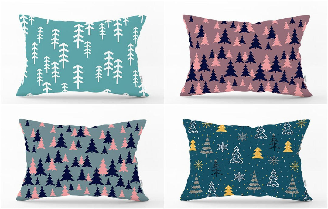 Winter Trend Pillow Cover|Christmas Tree Home Decor|Rectangle Winter Pillow Top|Housewarming Xmas Gift Idea|Pine Tree Lumbar Pillow Cover