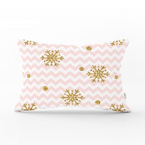 Snowflake Pillow Cover|Winter Home Decor|Rectangle Winter Cushion Case|Housewarming Gift|Decorative Snowflake Throw Pillow|Gold Snowflakes