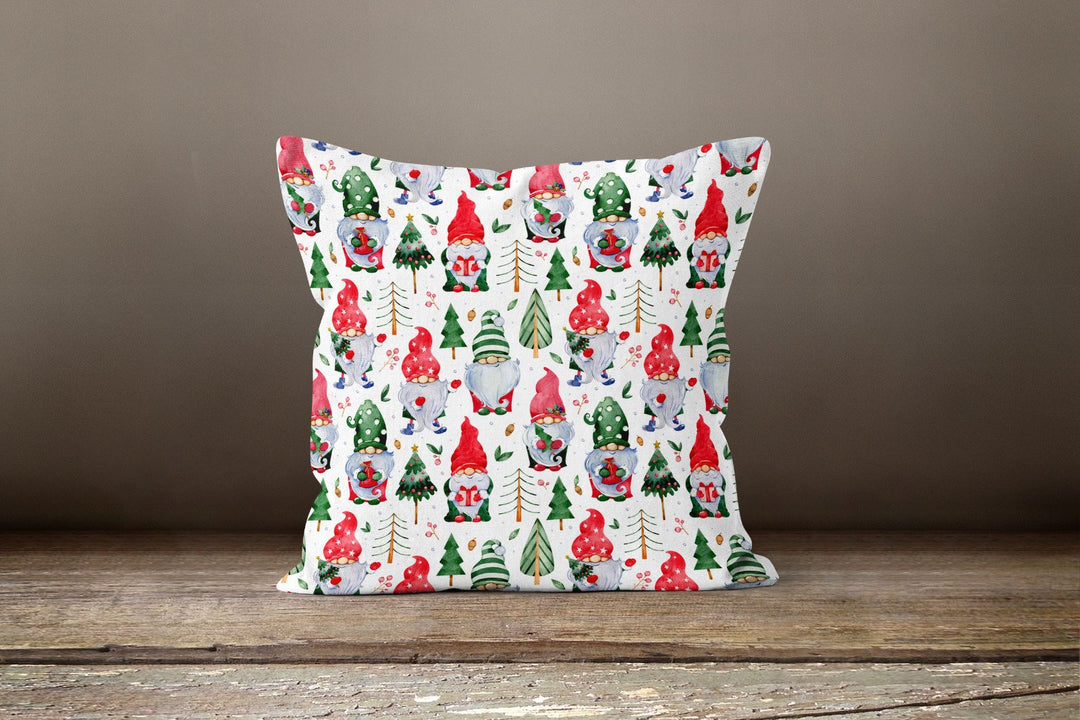 Christmas Pillow Cover|Cute Snow Birds Decor|Santa Clause Pillow Case|Dwarf Santa Decor|Merry Xmas Throw Pillow|Gnome Print Winter Cushion