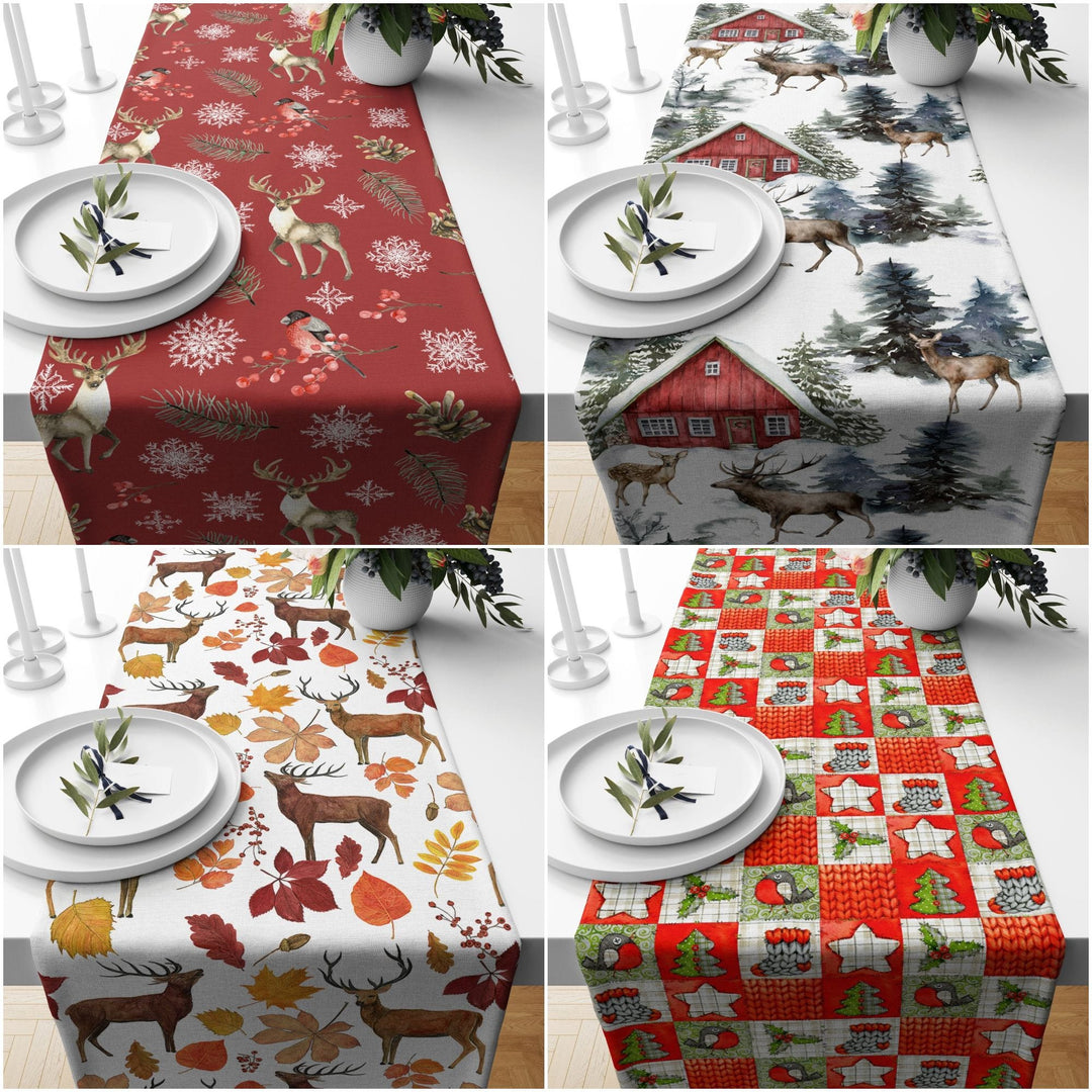 Christmas Table Runners|Winter Trend Table Runner|Snow Xmas Deer and Bird Home Decor|Xmas Trend Table Decor|Xmas Tree Runner|Winter Tabletop