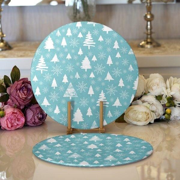 Winter Trend Placemat|Set of 2 Pine Tree Supla Table Mat|Christmas Round American Service Dining Underplate|Farmhouse Style Winter Coasters