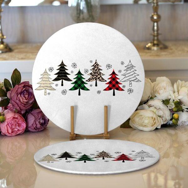 Winter Trend Placemat|Set of 2 Pine Tree Supla Table Mat|Christmas Round American Service Dining Underplate|Farmhouse Style Winter Coasters