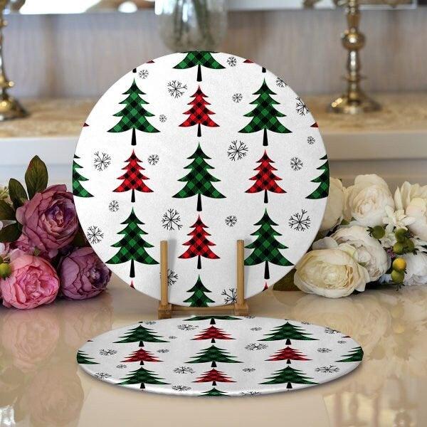 Winter Trend Placemat|Set of 2 Pine Tree Supla Table Mat|Christmas Round American Service Dining Underplate|Farmhouse Style Winter Coasters