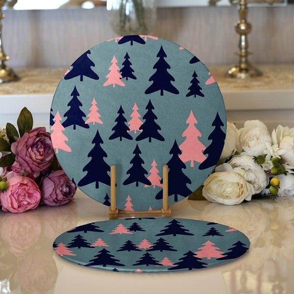 Winter Trend Placemat|Set of 2 Pine Tree Supla Table Mat|Christmas Round American Service Dining Underplate|Farmhouse Style Winter Coasters