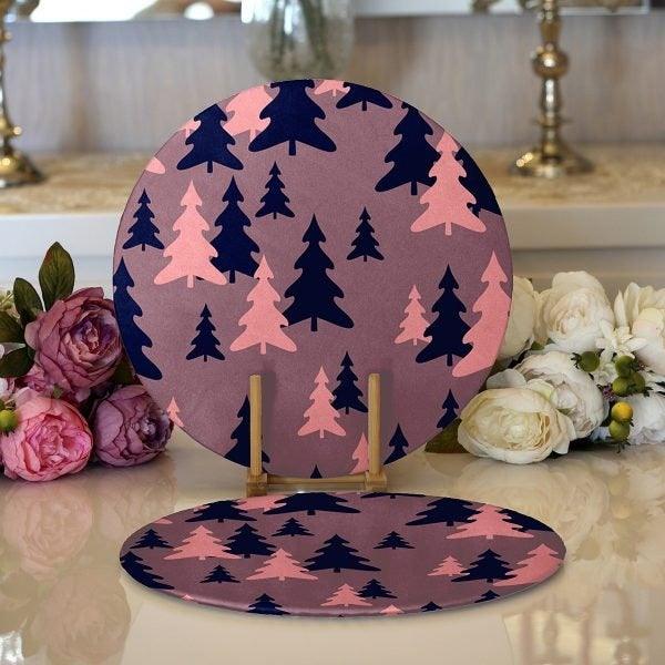 Winter Trend Placemat|Set of 2 Pine Tree Supla Table Mat|Christmas Round American Service Dining Underplate|Farmhouse Style Winter Coasters