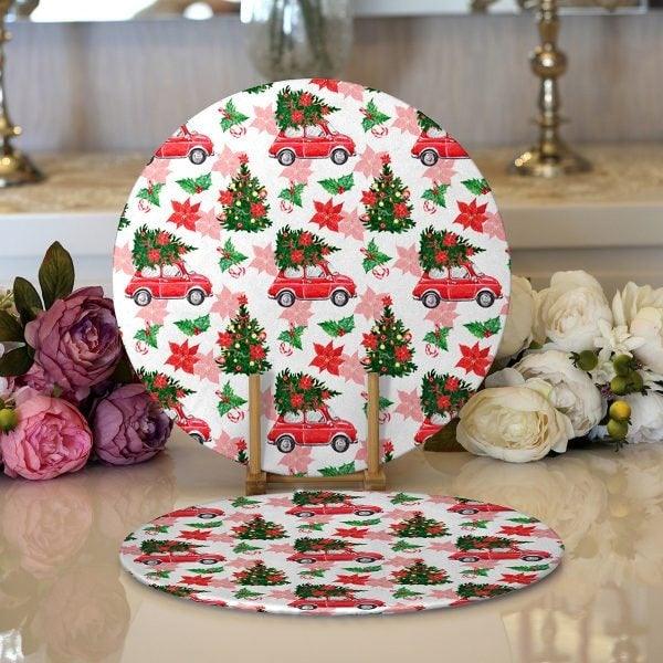 Winter Trend Placemat|Set of 2 Pine Tree Supla Table Mat|Christmas Round American Service Dining Underplate|Farmhouse Style Winter Coasters