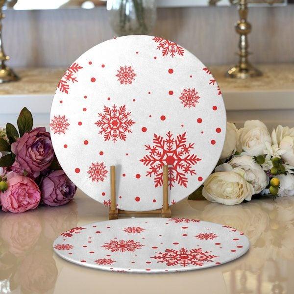 Winter Trend Placemat|Set of 2 Snowflake Supla Table Mat|Christmas Round American Service Dining Underplate|Farmhouse Style Winter Coasters