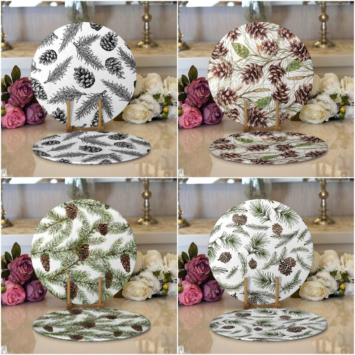 Winter Trend Placemat|Set of 2 Pine Cone Supla Table Mat|Pine Tree Needle Round American Service Dining Underplate|Farmhouse Winter Coasters