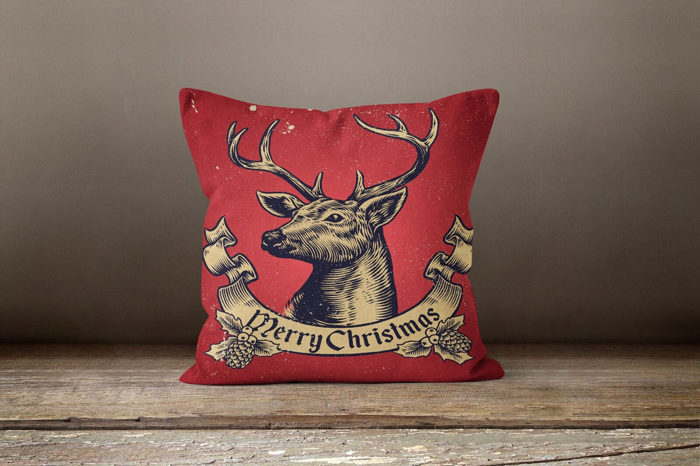 Deer Pillow Cover|Christmas Cushion Case|Merry Xmas Pillow Case|Decorative Winter Pillow|Dear Home Decor|Xmas Gift Idea|Deer Throw Pillow