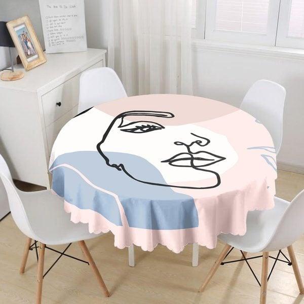 Onedraw Tablecloth|Woman Face Print Round Table Linen|Farmhouse Kitchen Decor|Decorative Abstract Table Top|Modern Style Circle Table Top