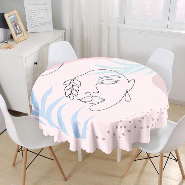 Onedraw Tablecloth|Woman Face Print Round Table Linen|Farmhouse Kitchen Decor|Decorative Abstract Table Top|Modern Style Circle Table Top