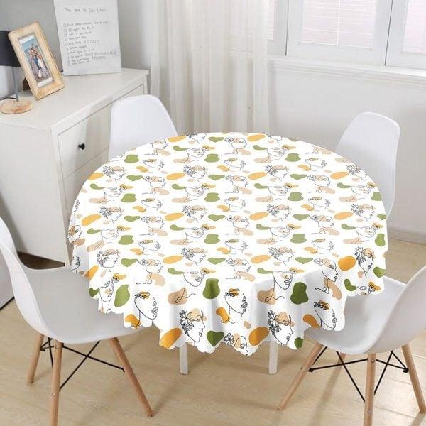 Onedraw Tablecloth|Beautiful Woman Face Round Table Linen|Farmhouse Kitchen Decor|Decorative Abstract Table Top|Modern Circle Tablecloth