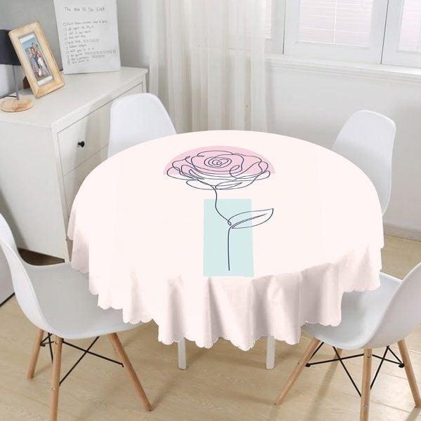 Onedraw Tablecloth|Abstract Flower Print Round Table Linen|Farmhouse Kitchen Decor|Decorative Abstract Table Top|Daisy and Rose Tablecloth