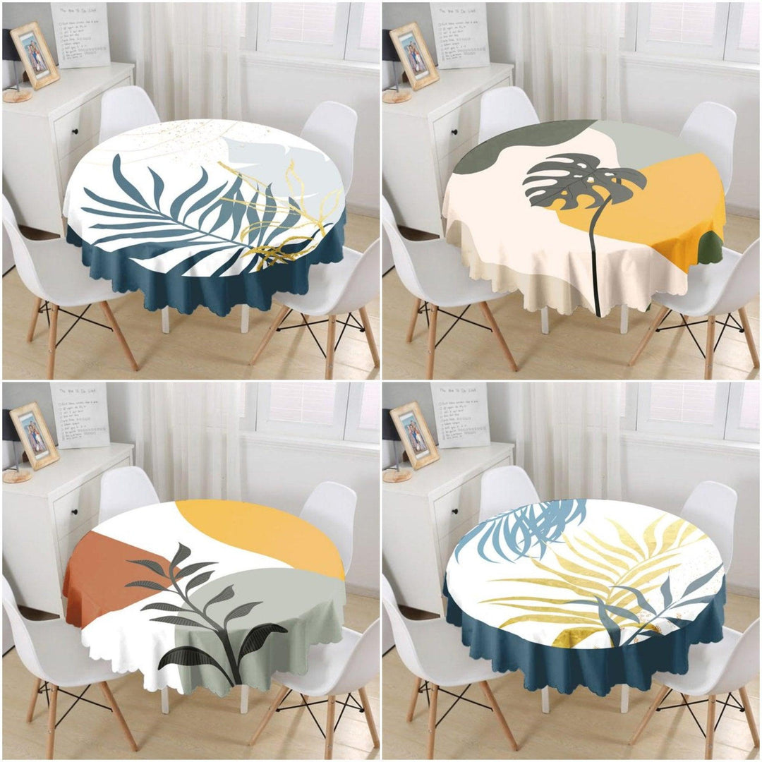 Abstract Tablecloth|Leaf Drawings Print Round Table Linen|Farmhouse Kitchen Decor|Decorative Abstract Table Top|Modern Circle Tablecloth