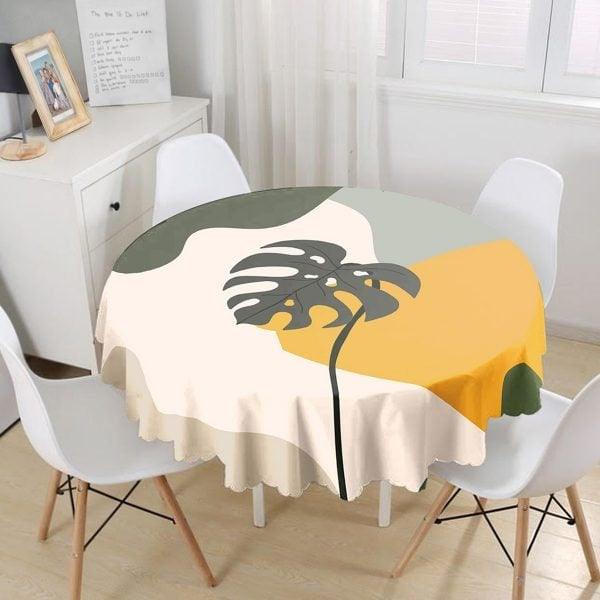 Abstract Tablecloth|Leaf Drawings Print Round Table Linen|Farmhouse Kitchen Decor|Decorative Abstract Table Top|Modern Circle Tablecloth