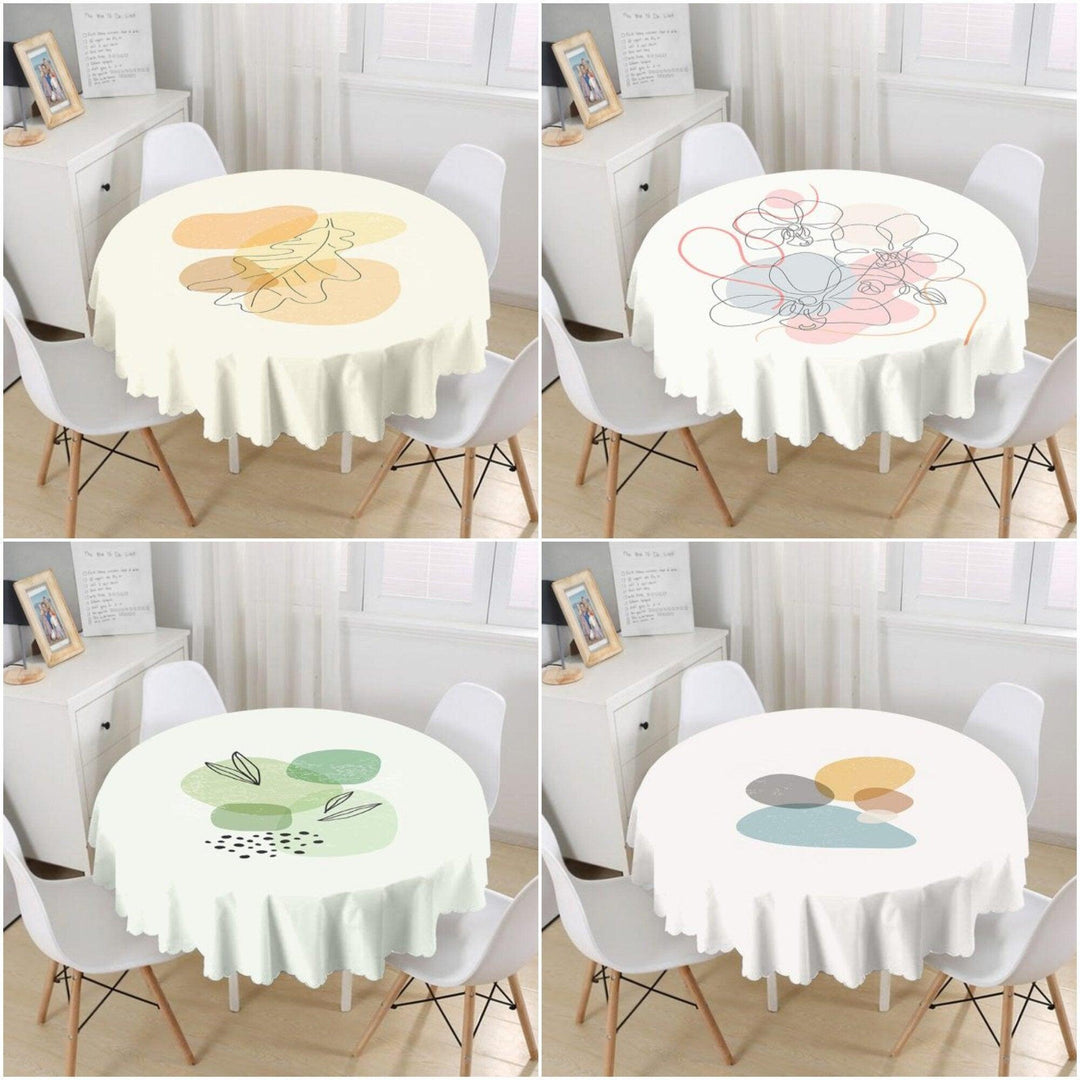 Onedraw Tablecloth|Abstract Flower and Leaves Round Table Linen|Farmhouse Kitchen Decor|Round Shapes Print Table Top|Circle Abstract Table