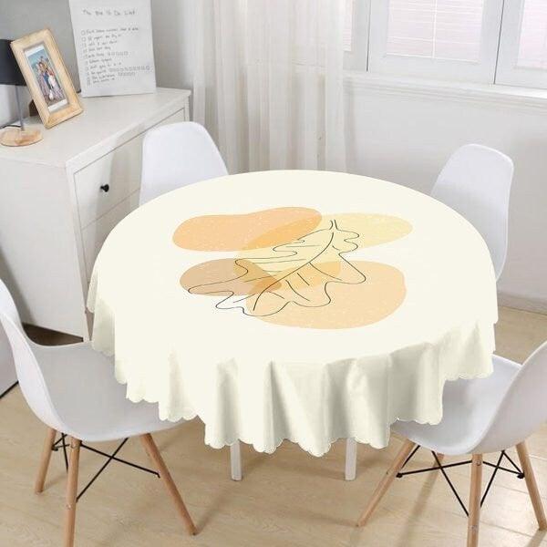 Onedraw Tablecloth|Abstract Flower and Leaves Round Table Linen|Farmhouse Kitchen Decor|Round Shapes Print Table Top|Circle Abstract Table