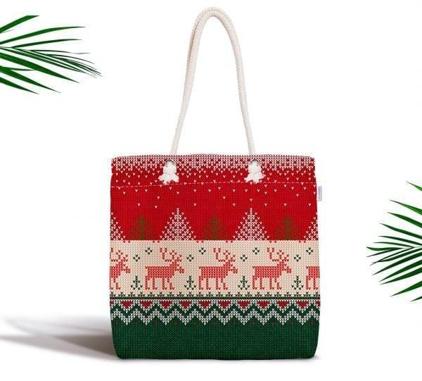 Christmas Shoulder Bag|Christmas Design Fabric Bag|Xmas Deer Tote Bag|Xmas Tree Beach Bag|Winter Trend Weekender Bag|Gift Large Bag for Her