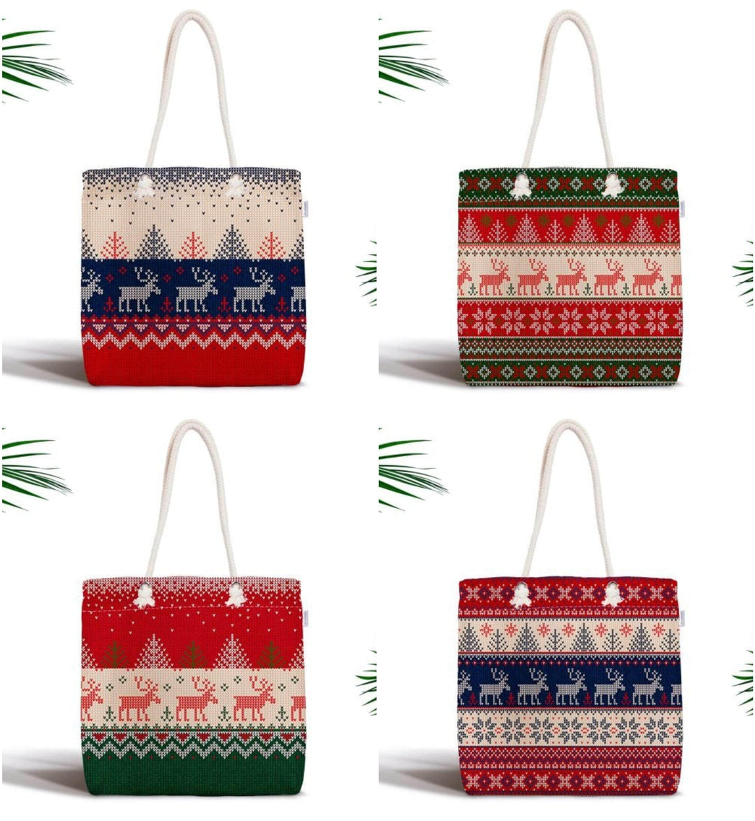 Christmas Shoulder Bag|Christmas Design Fabric Bag|Xmas Deer Tote Bag|Xmas Tree Beach Bag|Winter Trend Weekender Bag|Gift Large Bag for Her