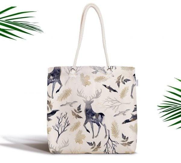 Winter Trend Shoulder Bag|Christmas Design Fabric Bag|Xmas Deer Tote Bag|Xmas Trend Beach Bag|Christmas Weekender Bag|Gift Large Bag for Her