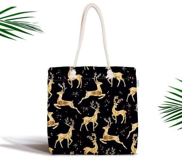 Winter Trend Shoulder Bag|Christmas Design Fabric Bag|Xmas Deer Tote Bag|Xmas Trend Beach Bag|Christmas Weekender Bag|Gift Large Bag for Her