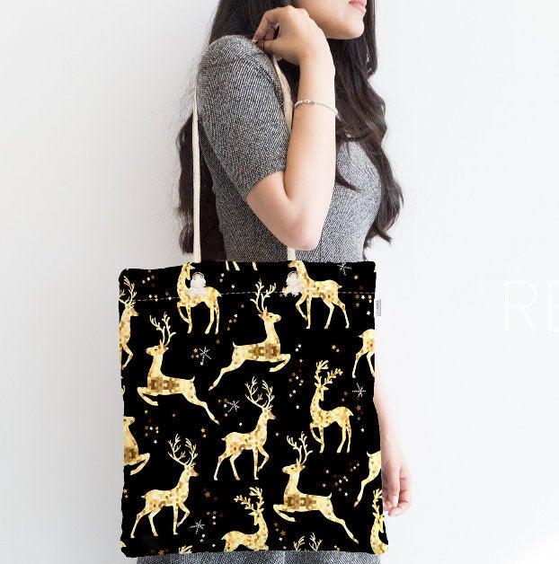 Winter Trend Shoulder Bag|Christmas Design Fabric Bag|Xmas Deer Tote Bag|Xmas Trend Beach Bag|Christmas Weekender Bag|Gift Large Bag for Her