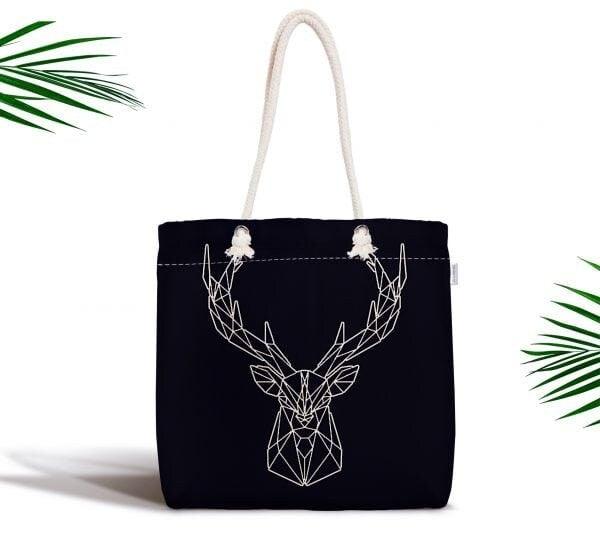 Christmas Shoulder Bag|Christmas Design Fabric Bag|Xmas Deer Tote Bag|Black White Beach Bag|Winter Trend Weekender Bag|Gift Bag for Her