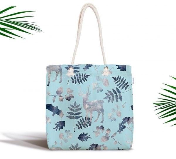 Christmas Shoulder Bag|Xmas Trend Fabric Bag|Xmas Deer and Bird Tote Bag|Xmas Beach Bag|Winter Trend Weekender Bag|Gift Large Bag for Her