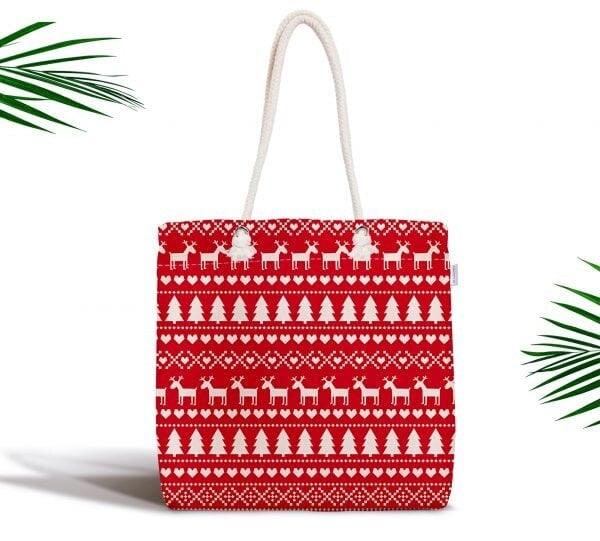 Christmas Shoulder Bag|Christmas Design Fabric Bag|Xmas Deer Tote Bag|Xmas Tree Beach Bag|Winter Trend Weekender Bag|Gift Large Bag for Her