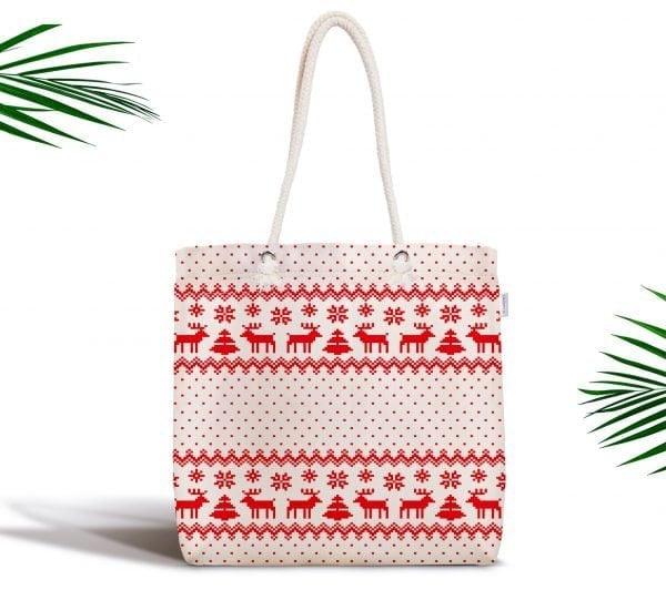 Christmas Shoulder Bag|Christmas Design Fabric Bag|Xmas Deer Tote Bag|Xmas Tree Beach Bag|Winter Trend Weekender Bag|Gift Large Bag for Her