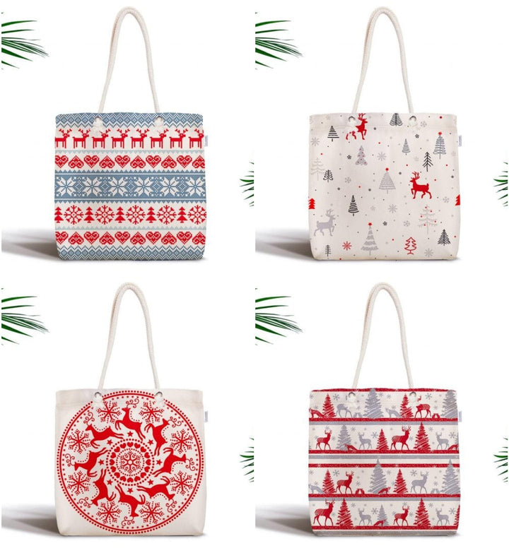 Christmas Shoulder Bag|Christmas Design Fabric Bag|Xmas Deer Tote Bag|Xmas Tree Beach Bag|Winter Trend Weekender Bag|Gift Large Bag for Her